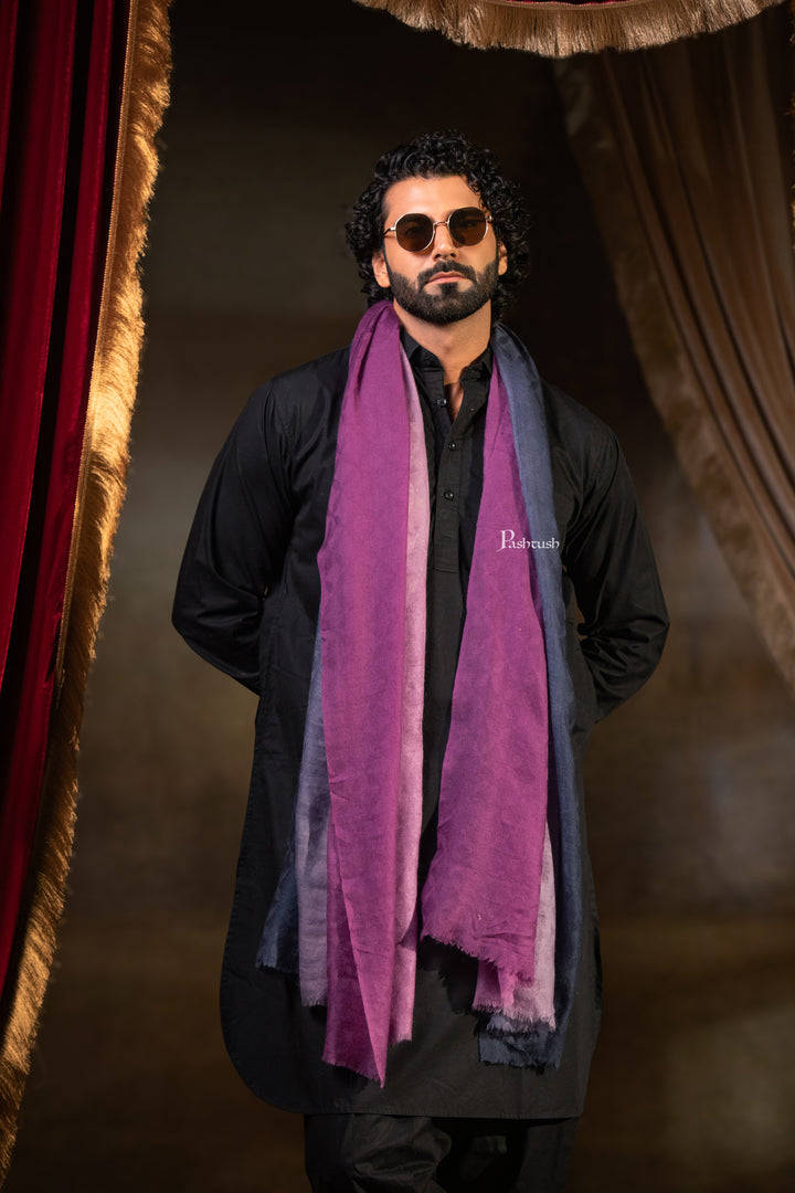 Pashtush Mens Cashmere Stole, Ombre Weave Design, Pink and Navy Blue