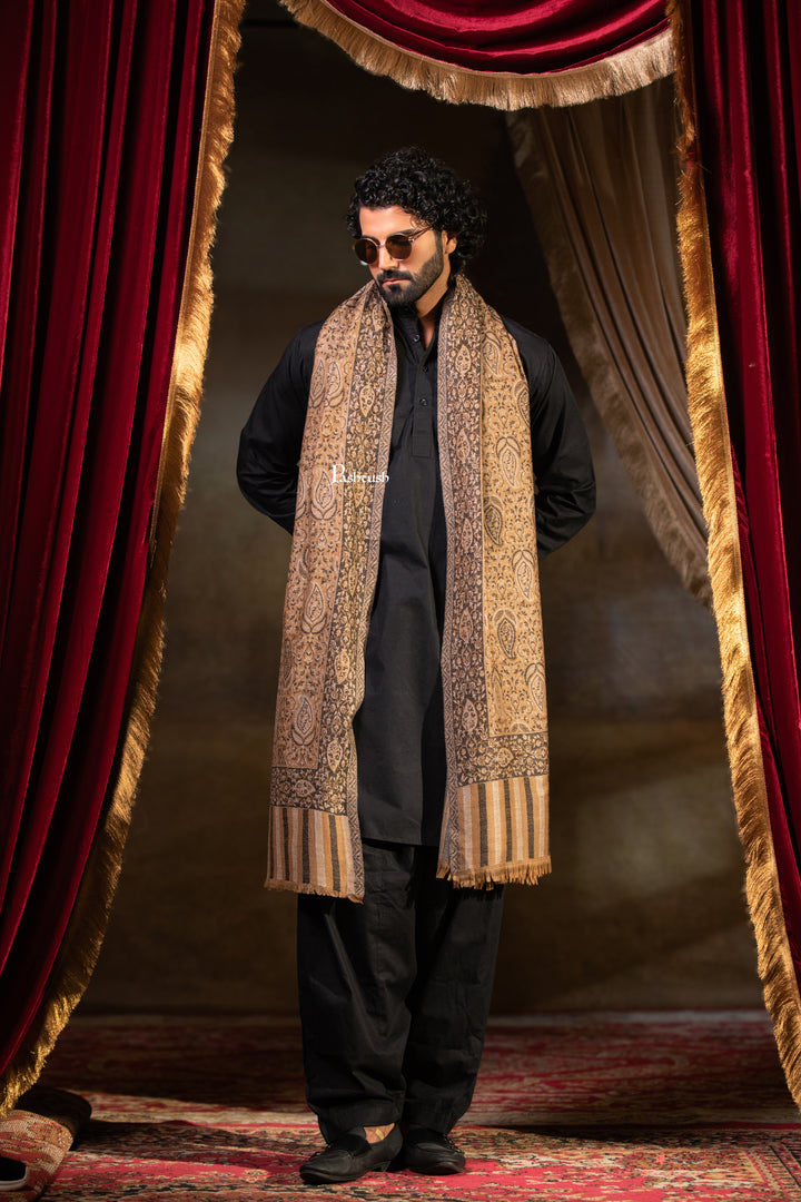 Pashtush Mens 100% Pure Wool With Woolmark Certificate Shawl,  Design, Brown