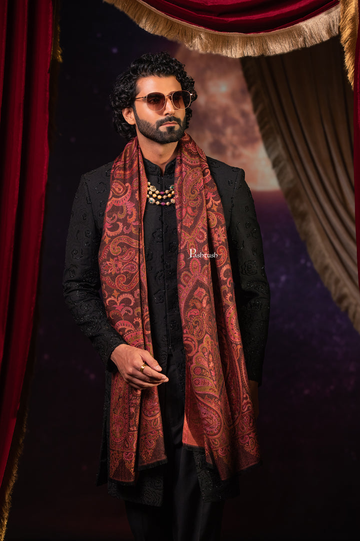 Pashtush Mens Faux Pashmina Stole, Paisley Weave Design, Espresso Brown