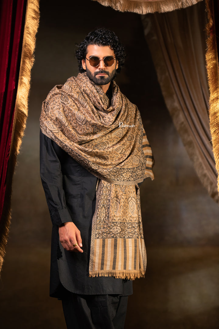 Pashtush Mens 100% Pure Wool With Woolmark Certificate Shawl,  Design, Brown