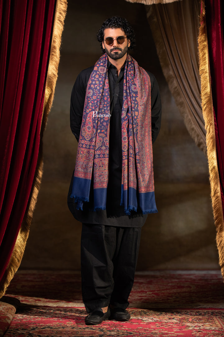 Pashtush Mens Faux Pashmina Stole, Paisley Weave Design, Blue