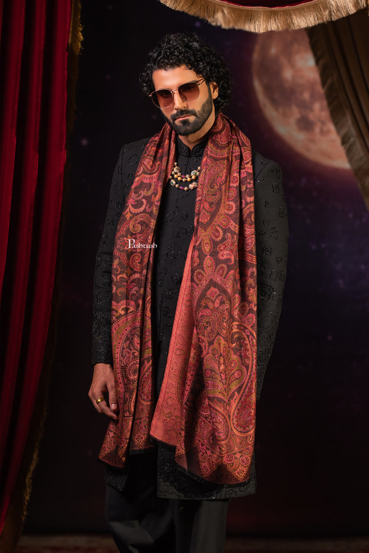 Pashtush Mens Faux Pashmina Stole, Paisley Weave Design, Espresso Brown