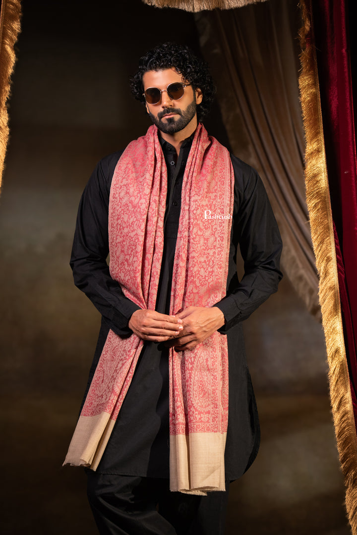 Pashtush Mens Extra Fine Wool Shawl, Paisley Weave Design, Maroon