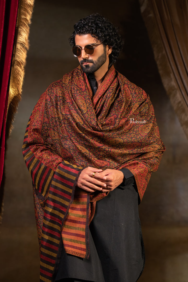 Pashtush Mens 100% Pure Wool With Woolmark Certificate Shawl, Paisley Design, Espresso Brown