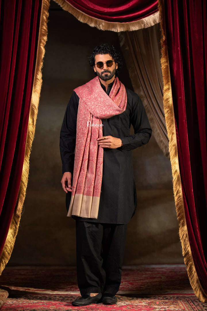 Pashtush Mens Extra Fine Wool Shawl, Paisley Weave Design, Maroon
