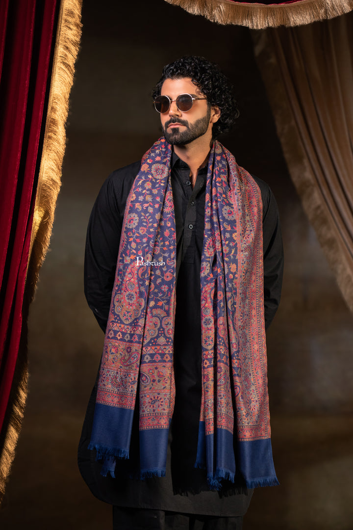 Pashtush Mens Faux Pashmina Stole, Paisley Weave Design, Blue