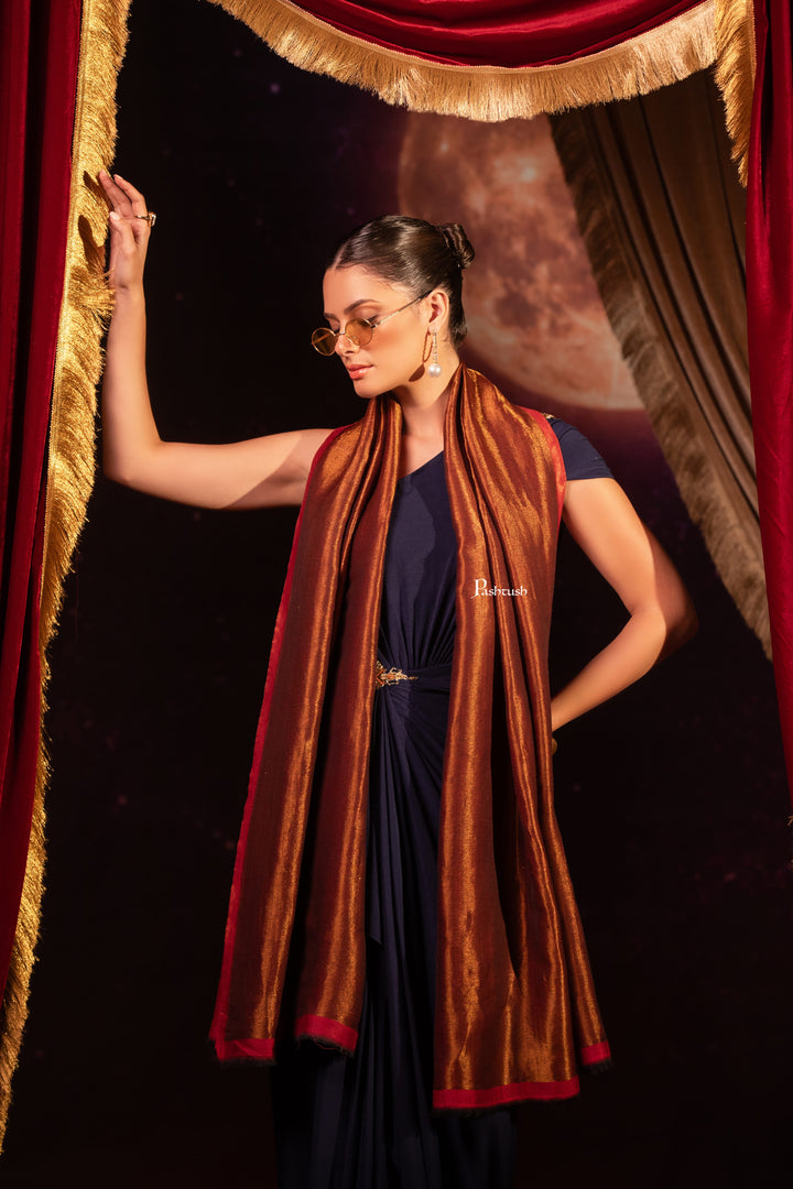 Pashtush Womens Extra Fine Wool Stole, Twilight Design, Maroon