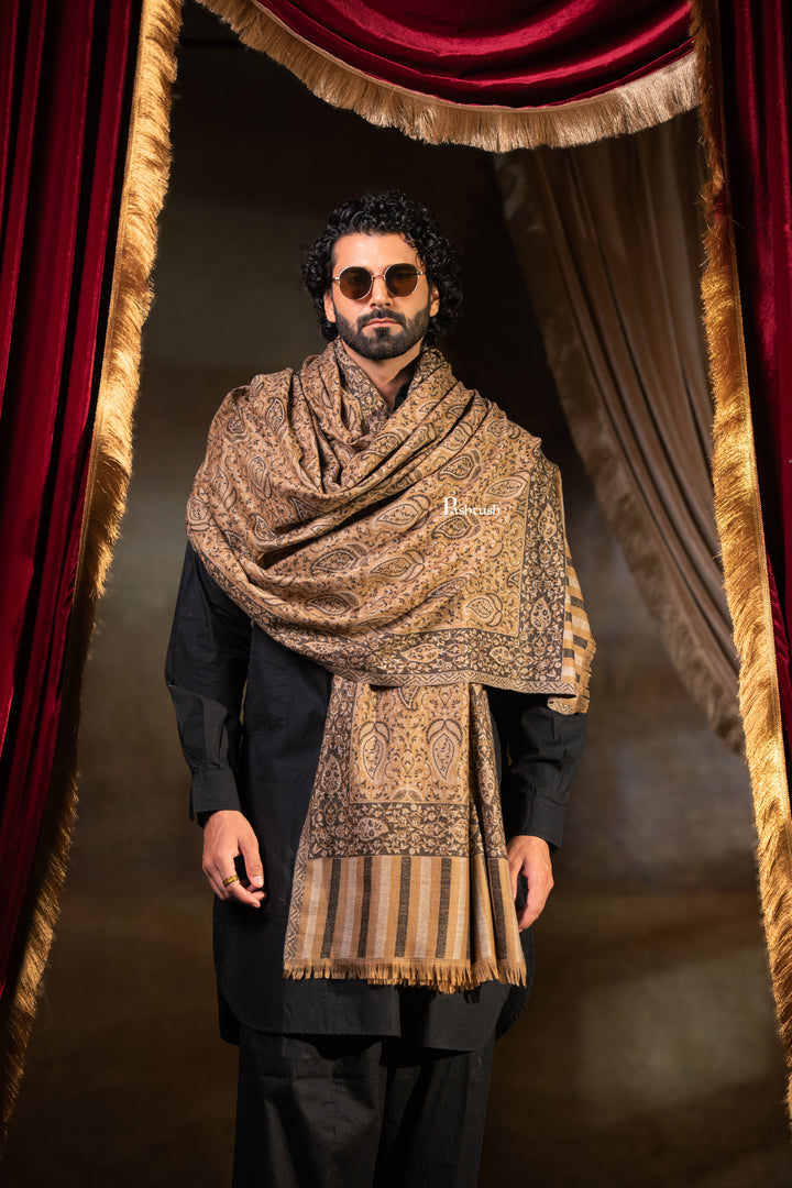 Pashtush Mens 100% Pure Wool With Woolmark Certificate Shawl,  Design, Brown