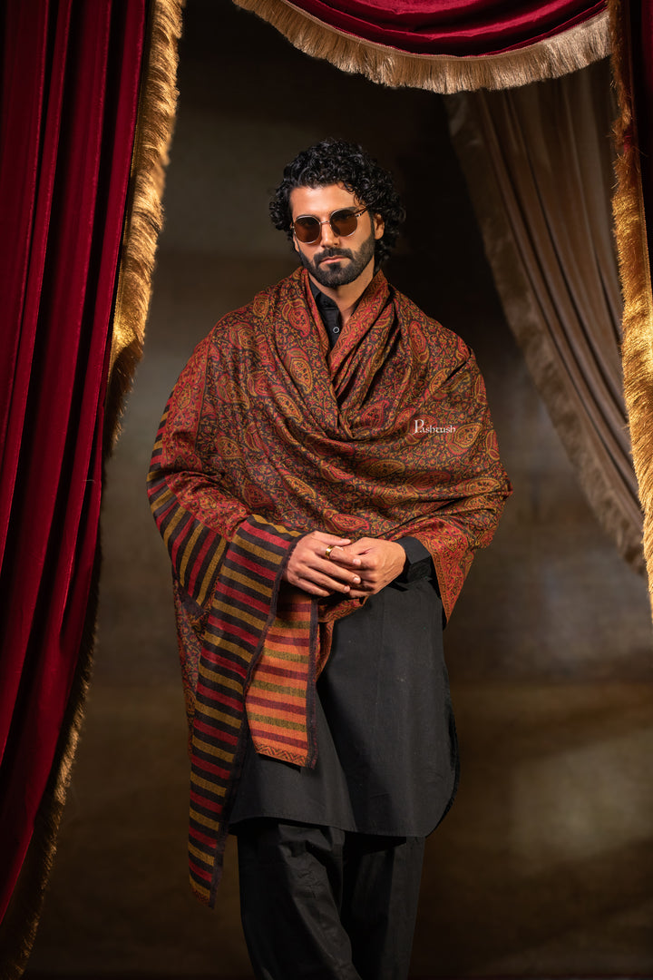 Pashtush Mens 100% Pure Wool With Woolmark Certificate Shawl, Paisley Design, Espresso Brown