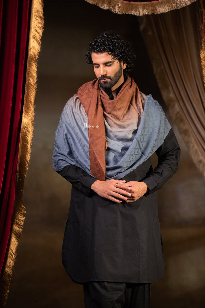Pashtush Mens Cashmere Stole, Ombre Weave Design, Orange and Grey