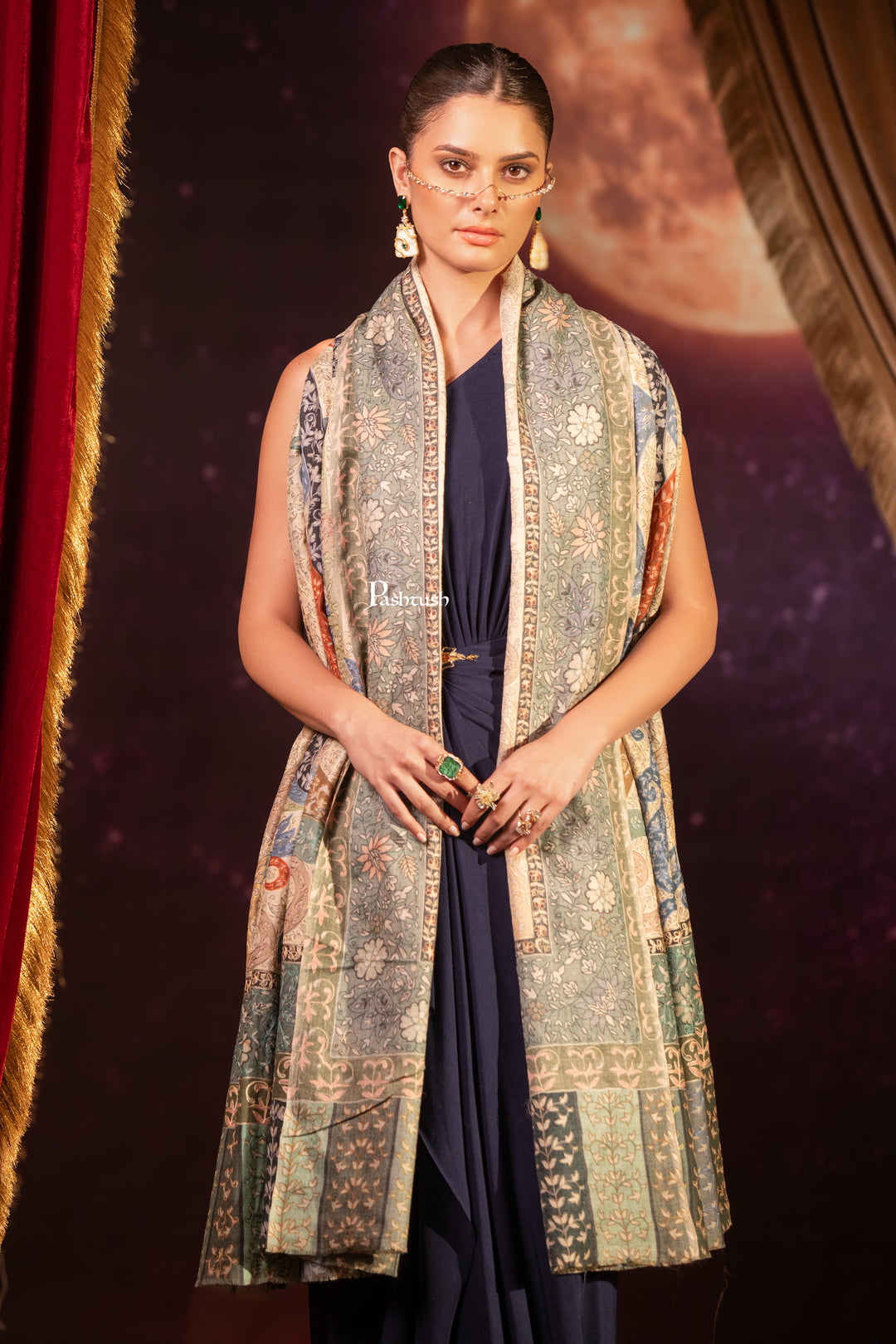 Pashtush Womens Shawl, Kalamkari Design, Multicolour