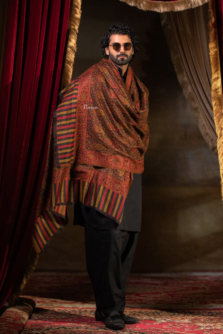 Pashtush Mens 100% Pure Wool With Woolmark Certificate Shawl, Paisley Design, Espresso Brown