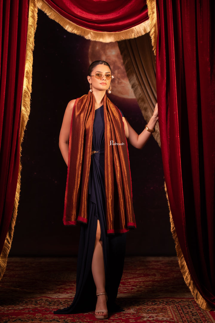 Pashtush Womens Extra Fine Wool Stole, Twilight Design, Maroon