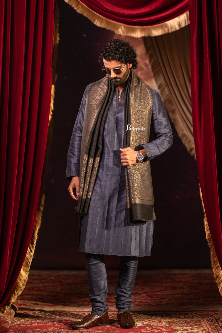 Pashtush Mens Stole, Twilight Design, Black
