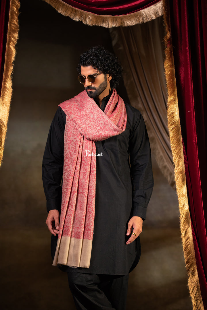 Pashtush Mens Extra Fine Wool Shawl, Paisley Weave Design, Maroon