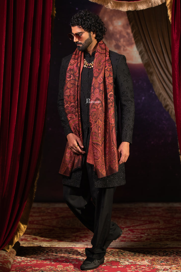 Pashtush Mens Faux Pashmina Stole, Paisley Weave Design, Espresso Brown
