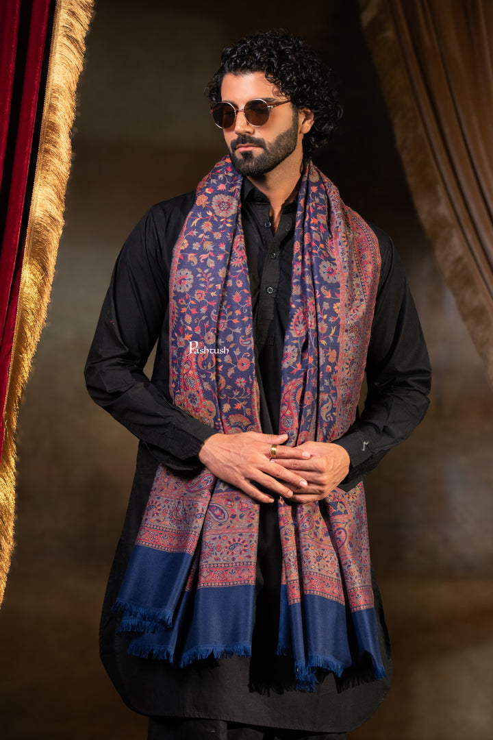 Pashtush Mens Faux Pashmina Stole, Paisley Weave Design, Blue