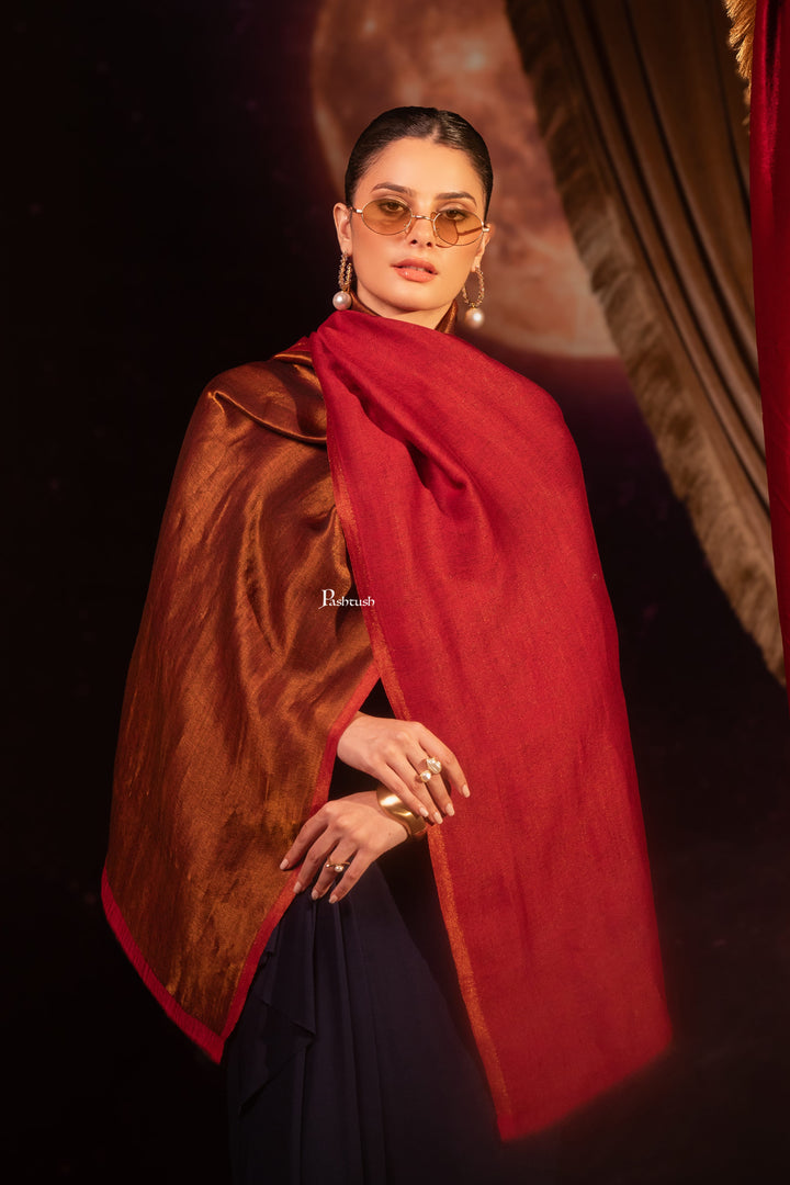 Pashtush Womens Extra Fine Wool Stole, Twilight Design, Maroon