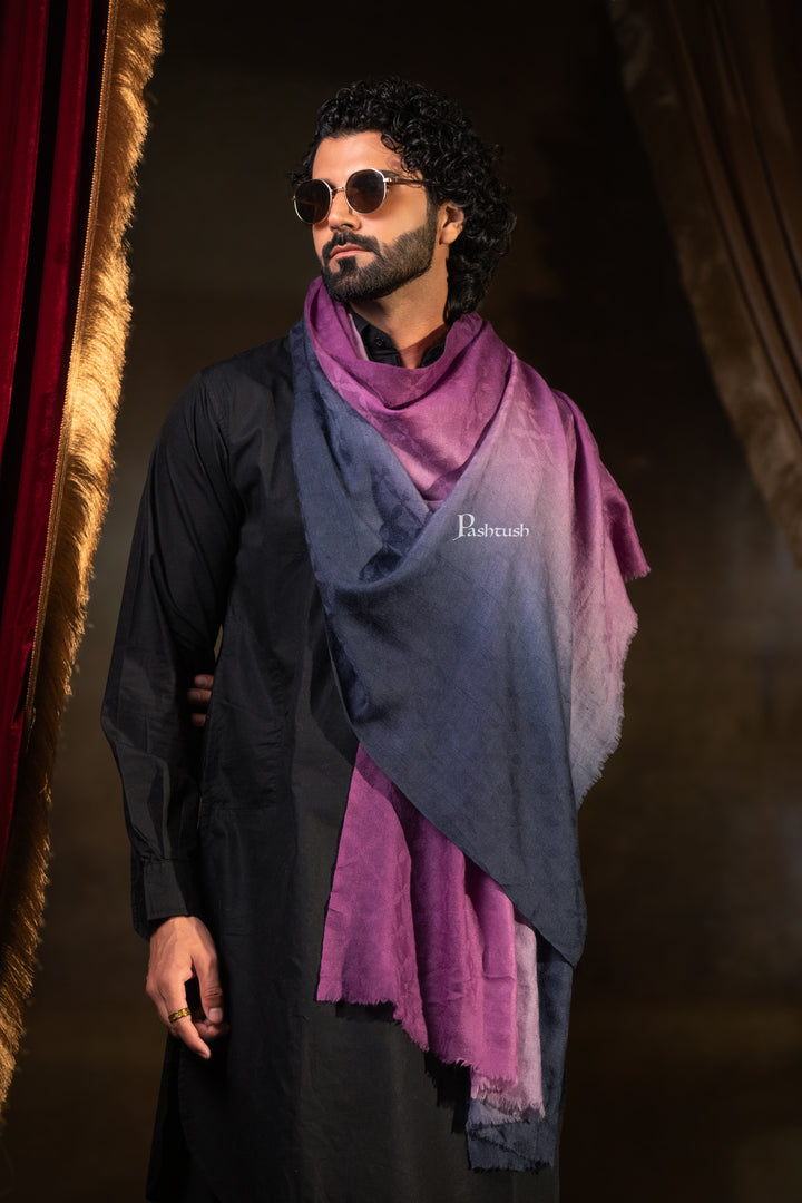 Pashtush Mens Cashmere Stole, Ombre Weave Design, Pink and Navy Blue