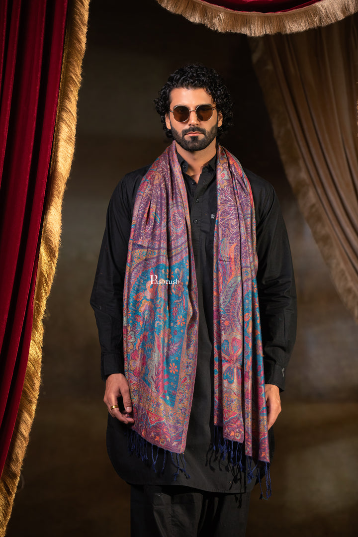 Pashtush Mens Faux Pashmina Stole, Paisley Weave Design, Blue