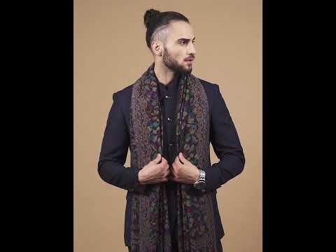Pashtush Mens Extra Fine Soft Ethnic Weave Stole, Fine Wool