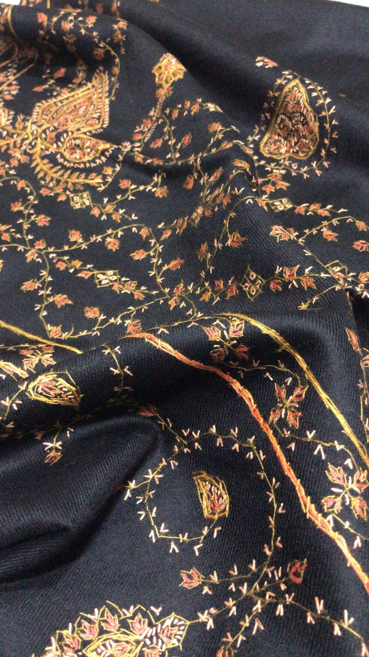 Pashtush India Shawl Pashtush Womens Handmade Needlework Kashmiri Embroidered Shawl in Black ( 100% Pure Wool Product)