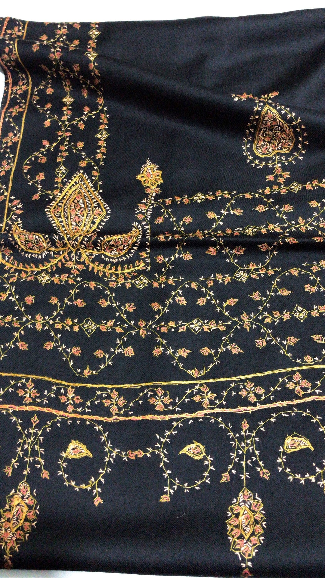 Pashtush India Shawl Pashtush Womens Handmade Needlework Kashmiri Embroidered Shawl in Black ( 100% Pure Wool Product)
