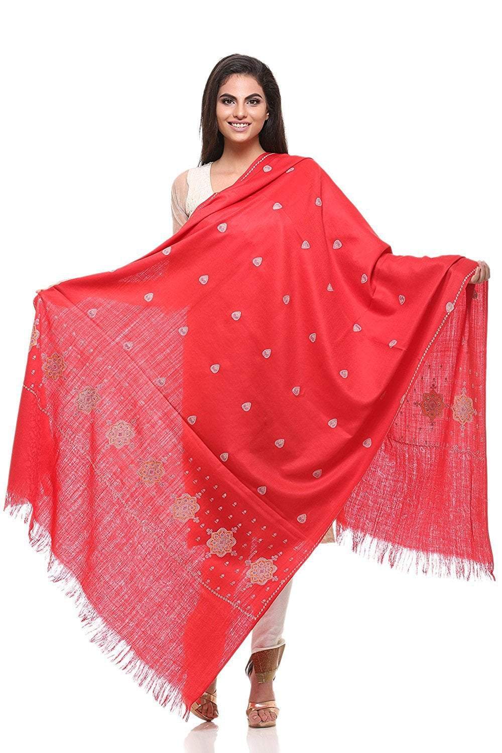 Pashtush India Shawl Pashtush Womens Kashmiri Embroidery Shawl, red
