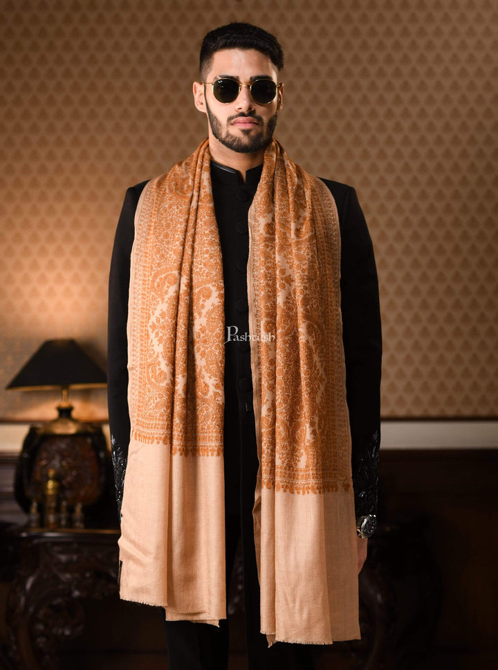 Pashtush India 70x200 Copy of Pashtush Mens Silk-Pashmina Fine Wool, Nalki Embroidery Needlework Stole