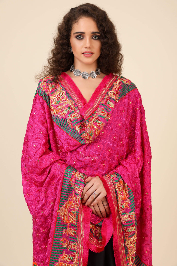Pashtush India 114x228 Copy of Pashtush Womens Chiffon Dupatta with Multicoloured Embroidery, Phulkari