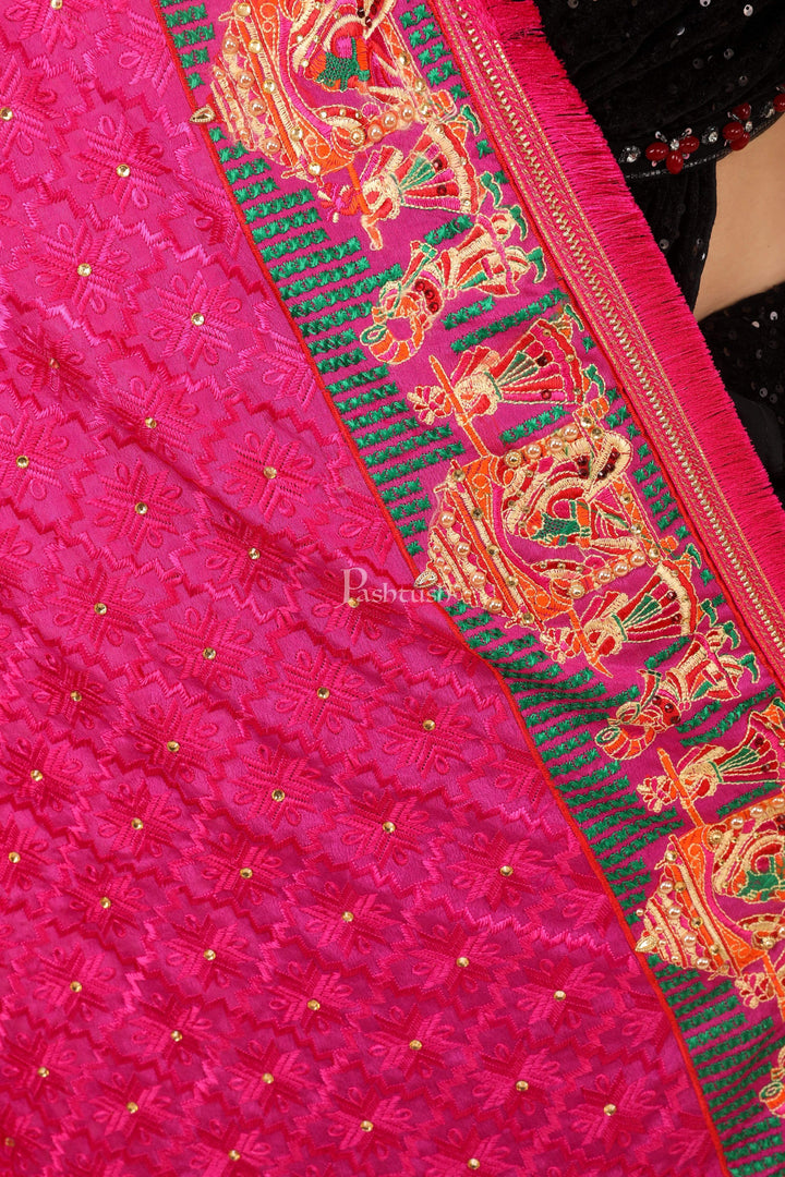 Pashtush India 114x228 Copy of Pashtush Womens Chiffon Dupatta with Multicoloured Embroidery, Phulkari