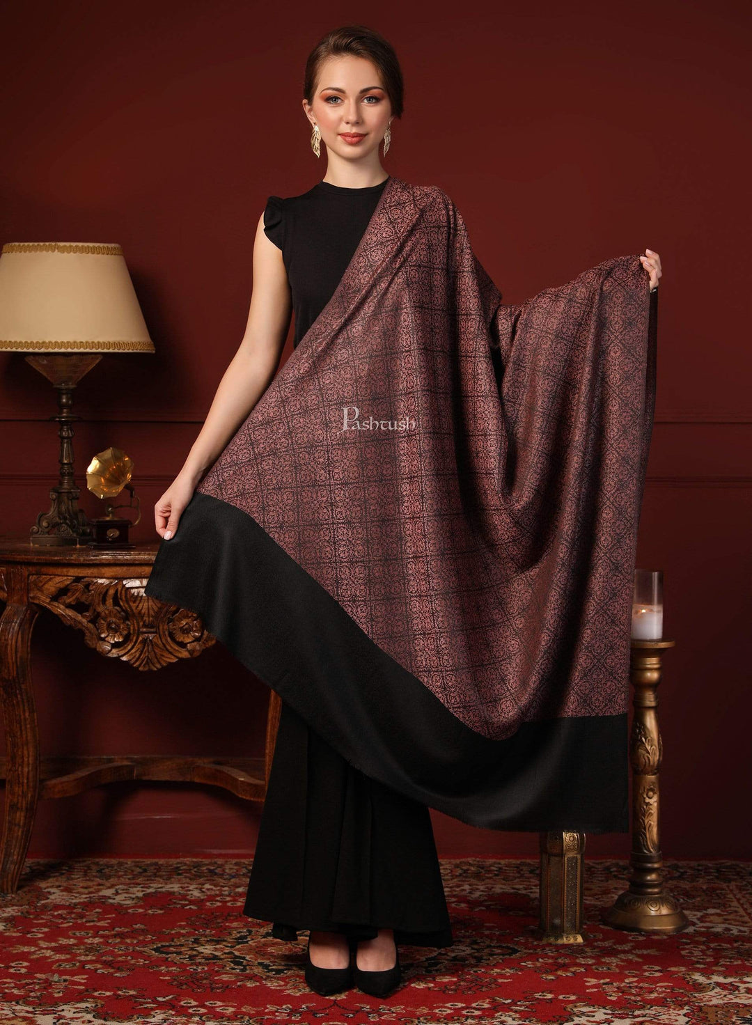 Pashtush India 114x228 Copy of Pashtush Womens Woven Paisley, Self Shawl, In Extra Soft Fine Wool, Large Wrap Size
