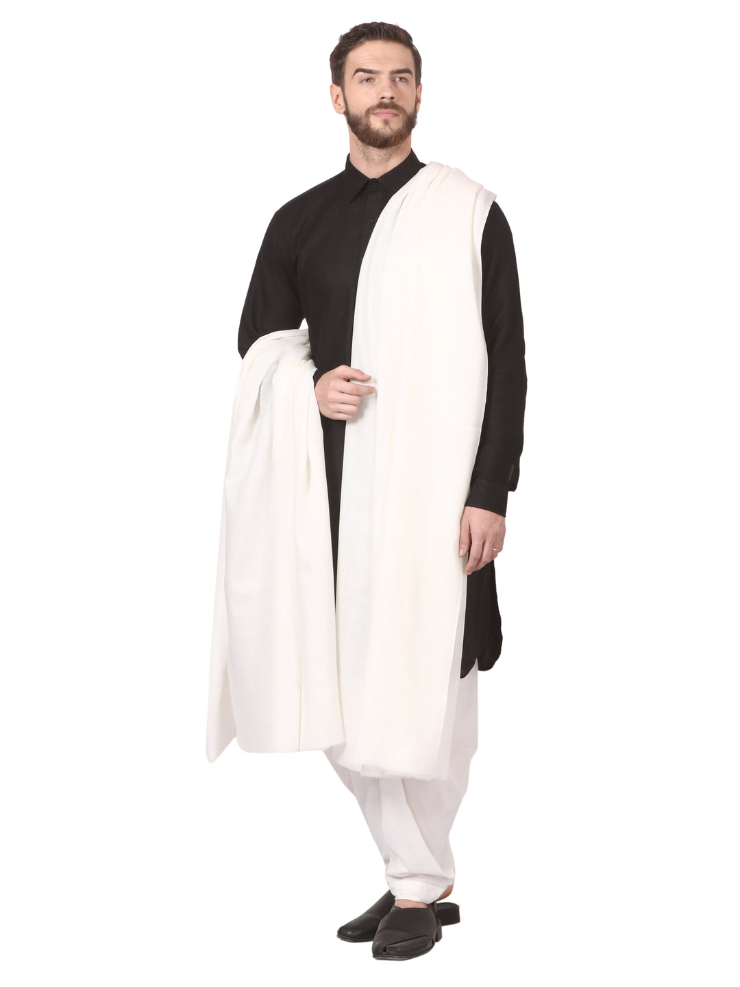 Pashtush India 127x254 Mens Blended Wool Ring Shawl, Blended Wool, light weight,white