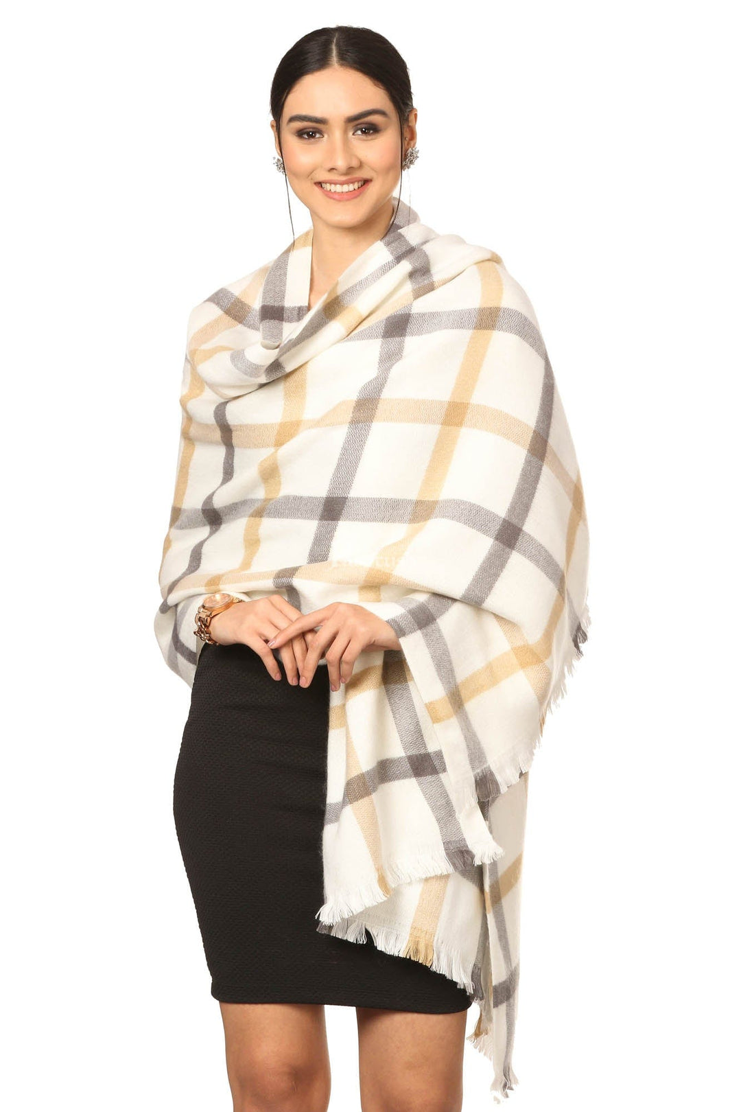 Pashtush India Womens Stoles and Scarves Scarf Pashtush Cashmere Woollen Mufflers For Women, Ultra Soft And Warm, Smooth Handfeel, Extra Warm - White