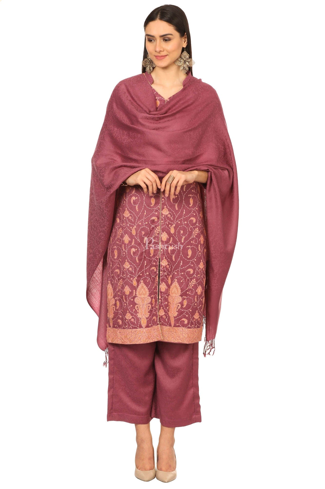 Pashtush India Womens Stoles and Scarves Scarf Pashtush Embroidery Suit, With Self Stole (Unstitched) - Peel Lilac