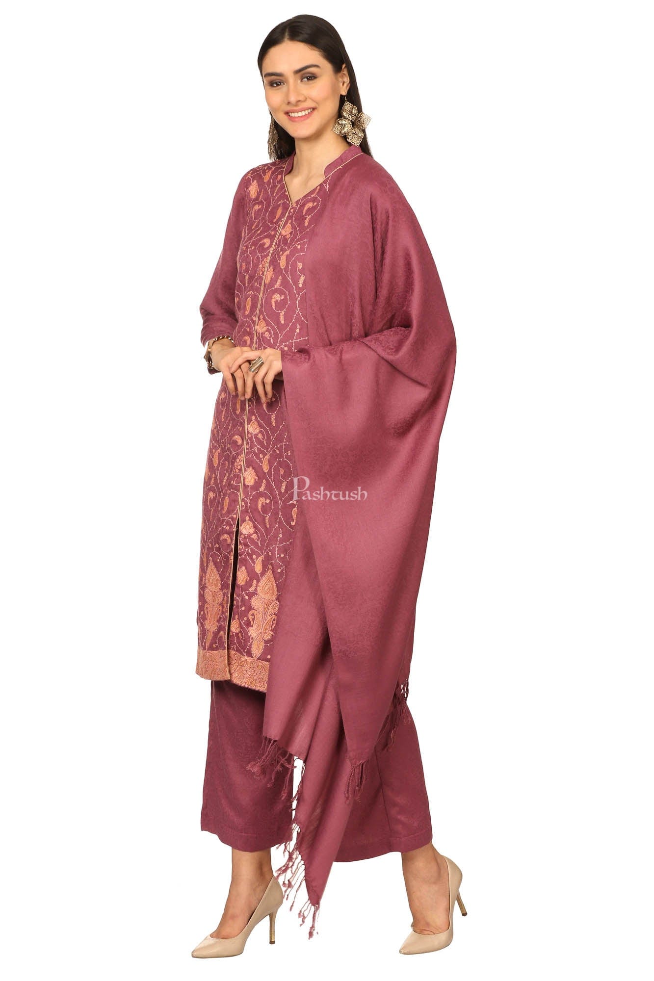 Pashtush India Womens Stoles and Scarves Scarf Pashtush Embroidery Suit, With Self Stole (Unstitched) - Peel Lilac