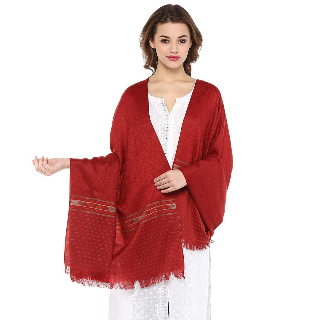 Pashtush Fine Wool Shawl For Women With Aztec Weave, Maroon