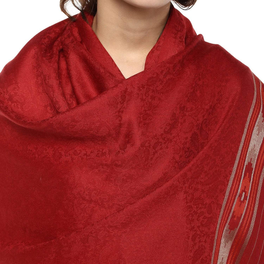 Pashtush Fine Wool Shawl For Women With Aztec Weave, Maroon