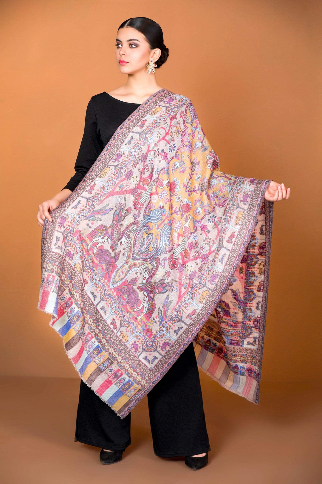 Pashtush Shawl Store Stole Pashtush Heritage Collection, Woven Wool Cashmere, Shikaardar Scarf, Extra soft
