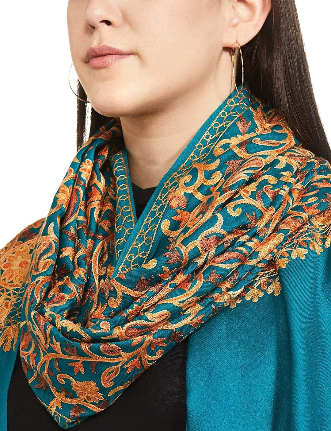 Pashtush Aari Embroidery Stole, Woollen, Arabic Blue – Pashtush