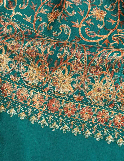 Pashtush India 70x200 Pashtush Kashmiri Aari Embroidery Stole, Fine Wool, Arabic Blue