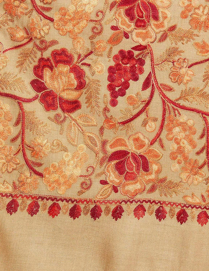 Pashtush India 70x200 Pashtush Kashmiri Aari Embroidery Stole, Fine Wool, Beige