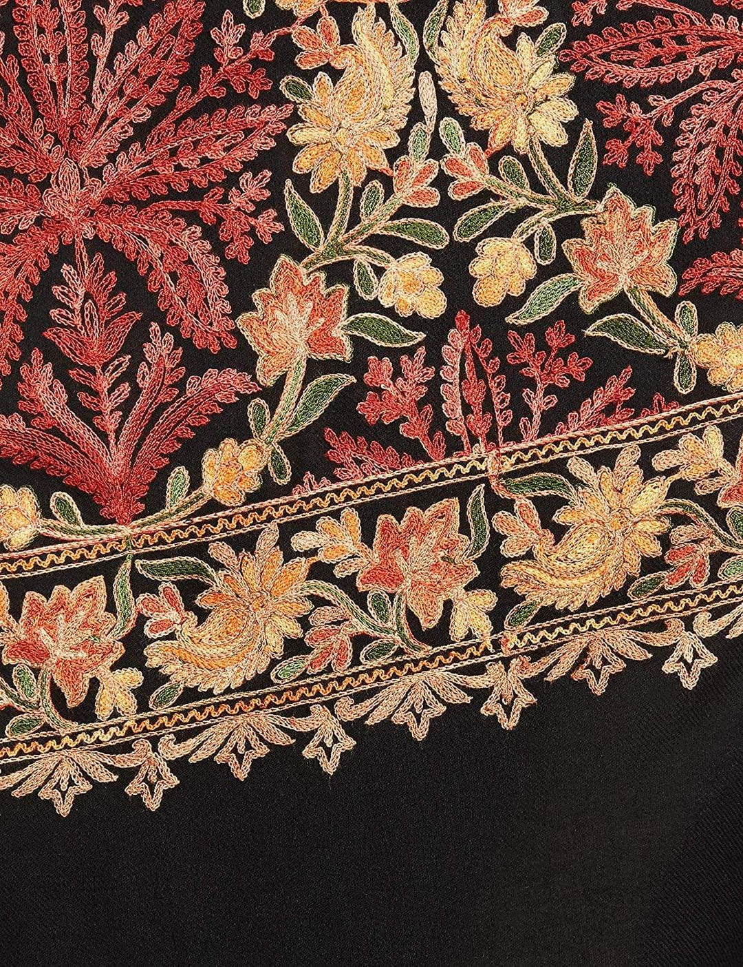Pashtush India 70x200 Pashtush Kashmiri Aari Embroidery Stole, Fine Wool, Black