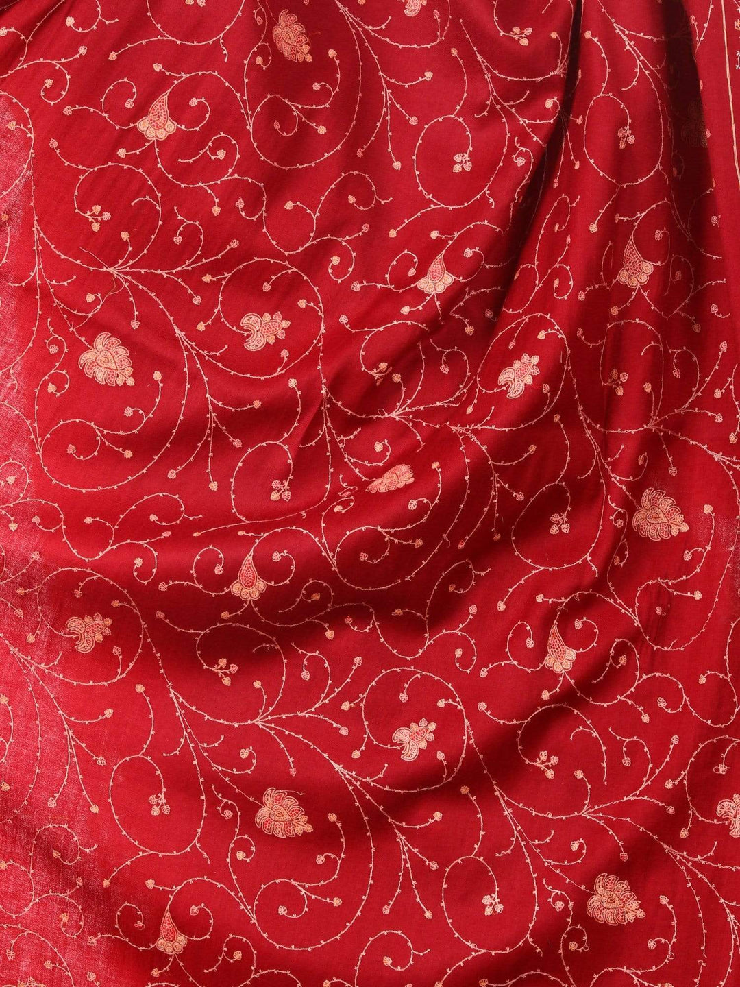Pashtush India 100x200 Pashtush Kashmiri Embroidery Jaal, Bridal Collection, pure wool  (maroon)