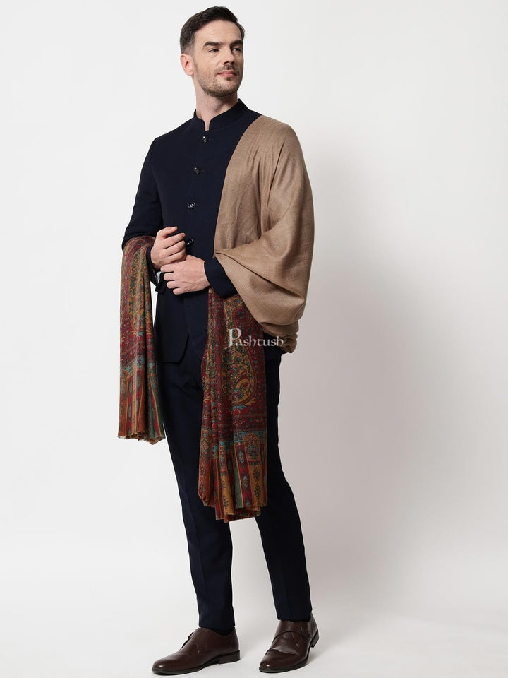 Pashtush India Mens Shawls Gents Shawl Pashtush men Extra Fine Wool Printed Palla shawl, Multicolour
