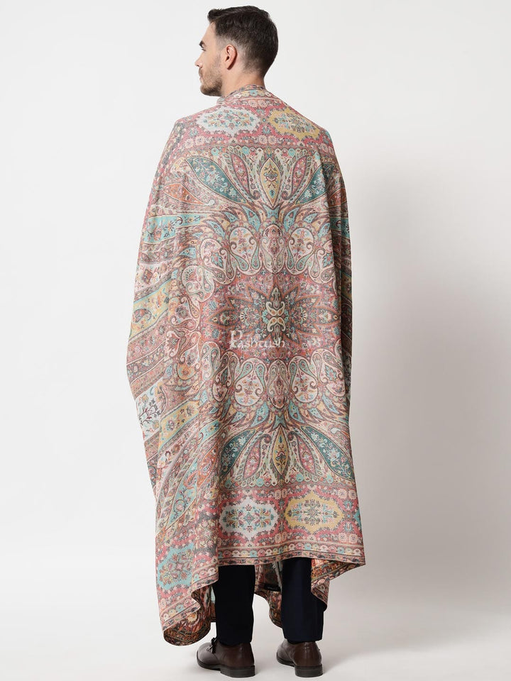 Pashtush India Mens Shawls Gents Shawl Pashtush men Extra Fine Wool shawl, Antique Weave, Ethnic Jamawar design, Ivory