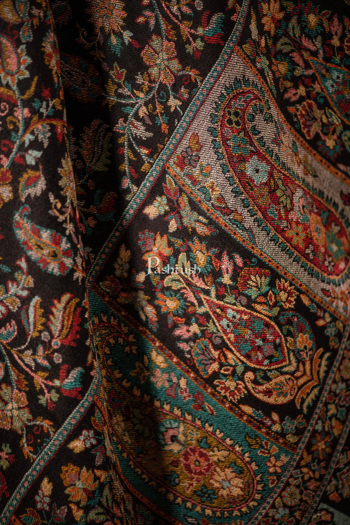 Pashtush India Mens Shawls Gents Shawl Pashtush men Extra Fine Wool shawl, ethnic design, Mens Lohi, Full size, Black