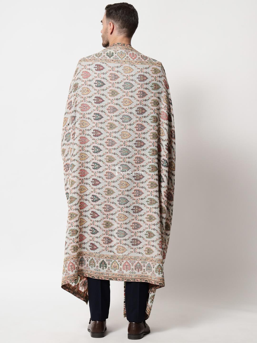 Pashtush India Mens Shawls Gents Shawl Pashtush men Extra Fine Wool shawl, Ethnic weave design, Ivory