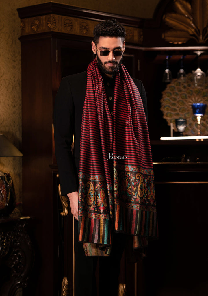 Pashtush India Mens Shawls Gents Shawl Pashtush men Extra Fine Wool shawl, Jacquard Palla design, Maroon