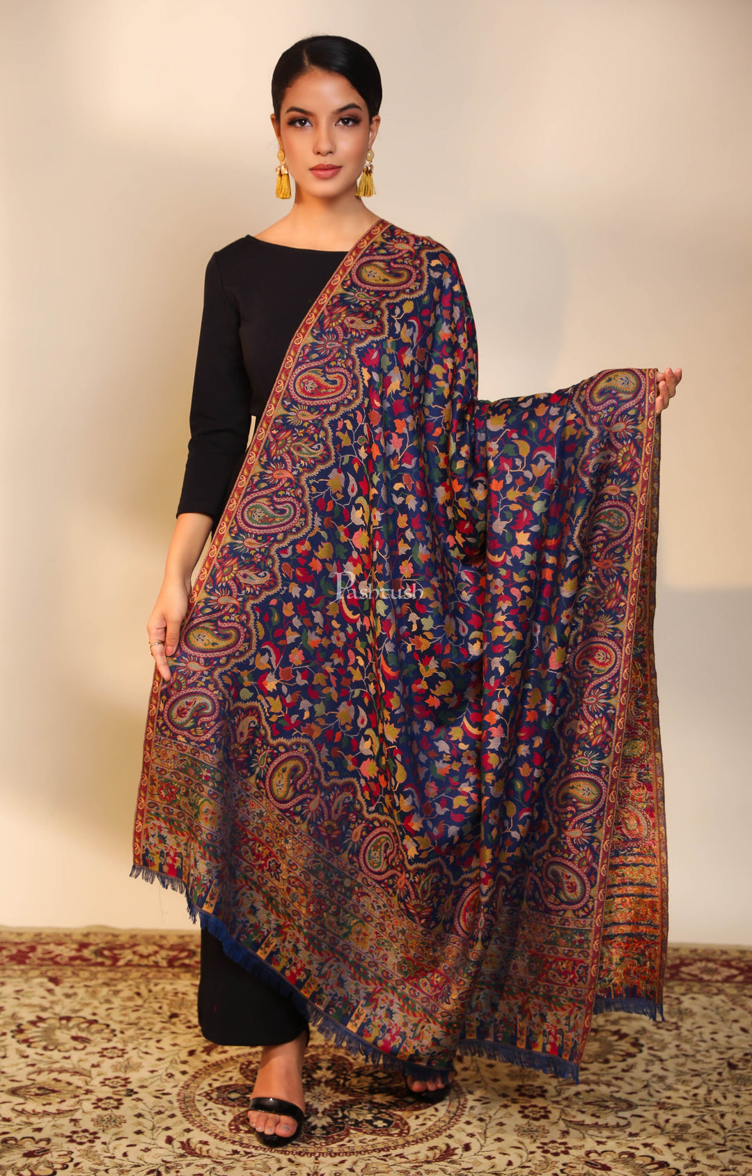 Pashtush Womens faux pashmina shawl, ethnic weave design, multi